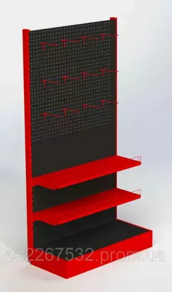 Стеллаж 1970х970мм с перфорированной стенкой под крючки торговый пристенный  для магазина Стеллаж 1970х970мм с перфорированной стенкой под крючки торговый пристенный  для магазина