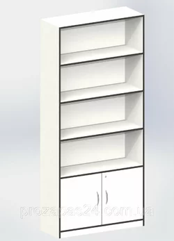Стеллаж из ДСП белый с накопителем+стеклянные дверцы "СТАНДАРТ" СТ-6.1  200х90х34