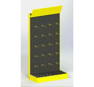 Стеллаж 1970х970мм с перфорированной стенкой под крючки с рекламным фризом торговый пристенный  для магазина Стеллаж 1970х970мм с перфорированной стенкой под крючки с рекламным фризом торговый пристенный  для магазина
