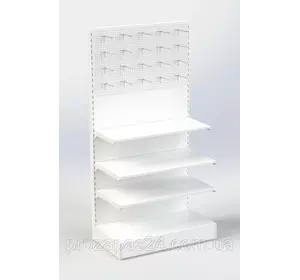 Стеллаж 1970х970мм с перфорированной/сплошной стенкой под крючки, полки торговый пристенный  для магазина Стеллаж 1970х970мм с перфорированной/сплошной стенкой под крючки, полки торговый пристенный  для магазина