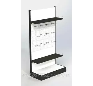 Стеллаж 1970х970мм с перфорированной стенкой под крючки торговый пристенный  для магазина Стеллаж 1970х970мм с перфорированной стенкой под крючки торговый пристенный  для магазина