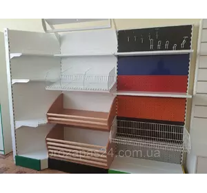 Стеллажи торговые пристенные, островные, навесные, перфорированные, выбор по размерам и цвету Стеллажи торговые пристенные, островные, навесные, перфорированные, выбор по размерам и цвету